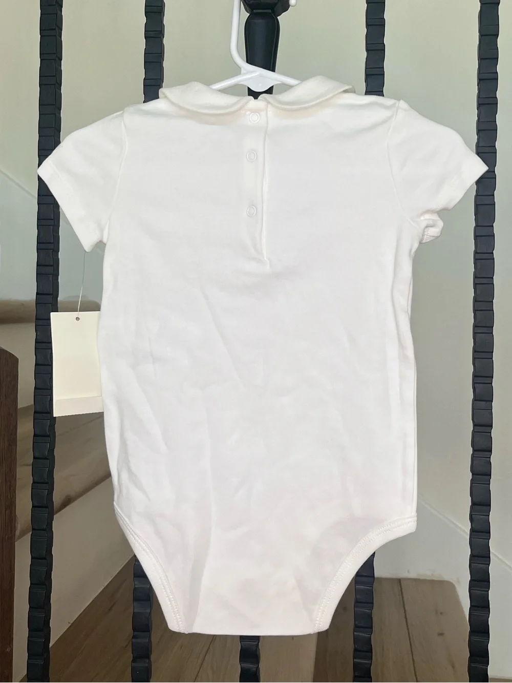 Ralph Lauren White Peter Pan Collar Bodysuit with Pink & Blue Floral Embroidery